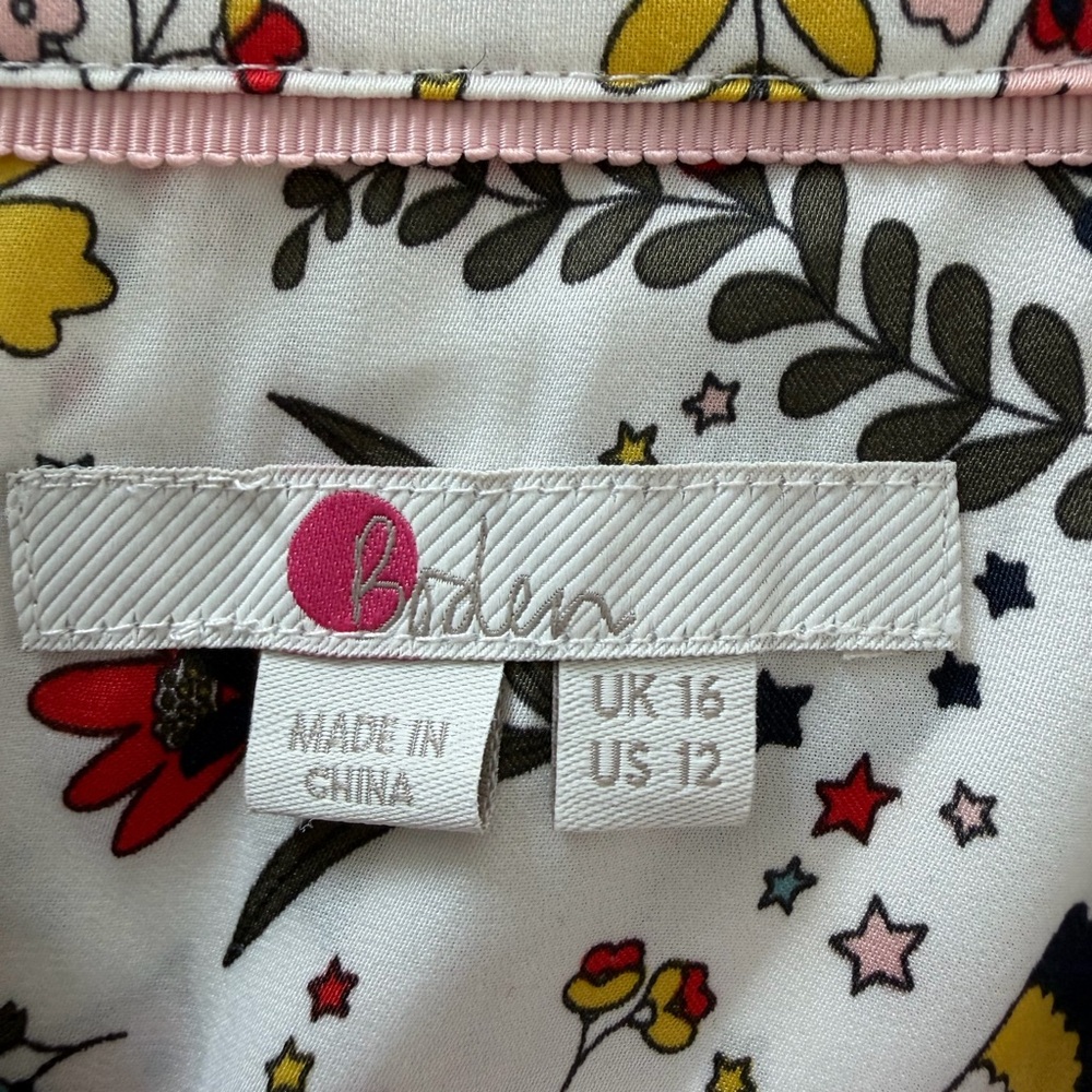 Boden Multicolor Floral/Bird Long Sleeve Blouse & Midi Skirt Set Size 12 - Picture 5 of 16
